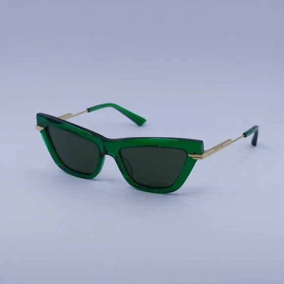 Bottega Veneta BV1241S 003 Sunglasses Green/Gold Cat Eye Frame, Green Lenses